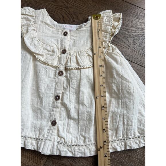 Shabby Chic Baby Girl Dress 18M Cream Lined Button Front Ruffle Sleeves Cotton - Picture 9 of 11